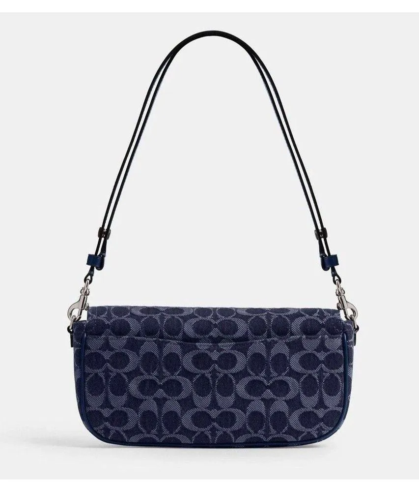 Coach Brook Flap Chain Bag in Signature Denim & Leather Silver/Deep Blue NWT - Image 3