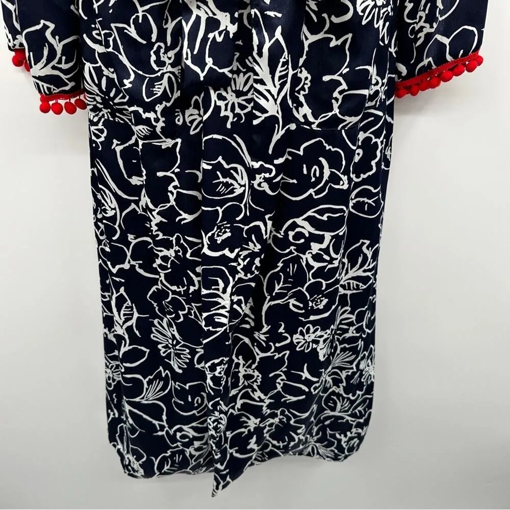 Misa Azores Tasseled Navy Blue & White Floral Long Sleeve Tie Long Kimono XS NEW - Image 5