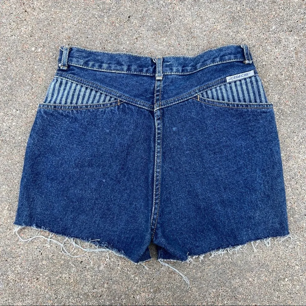 Vintage 80s Jordache high rise bare back railroad stripe cutoff Jean shorts - Image 2