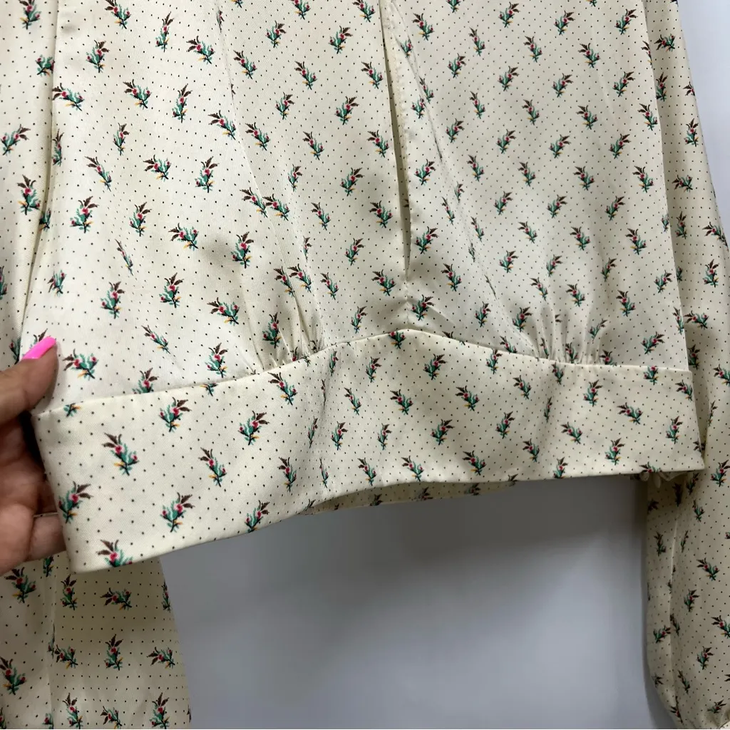 ZARA Satin Floral Crop Crew Neck Cut Out Long Sleeve Blouse Top Size xl - Image 11