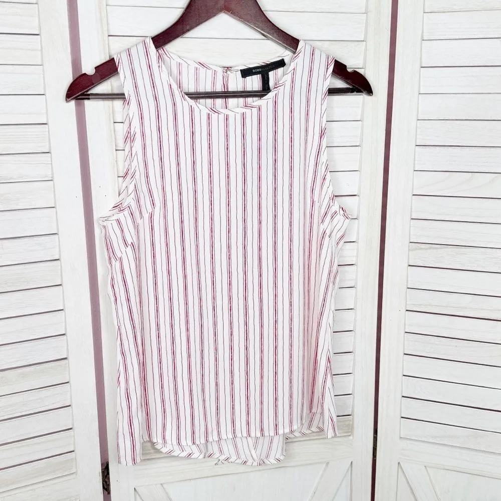 BCBGMaxAzria Striped Split Back Hem Sleeveless Tank Top‎ Shirt Red White XS - Image 9