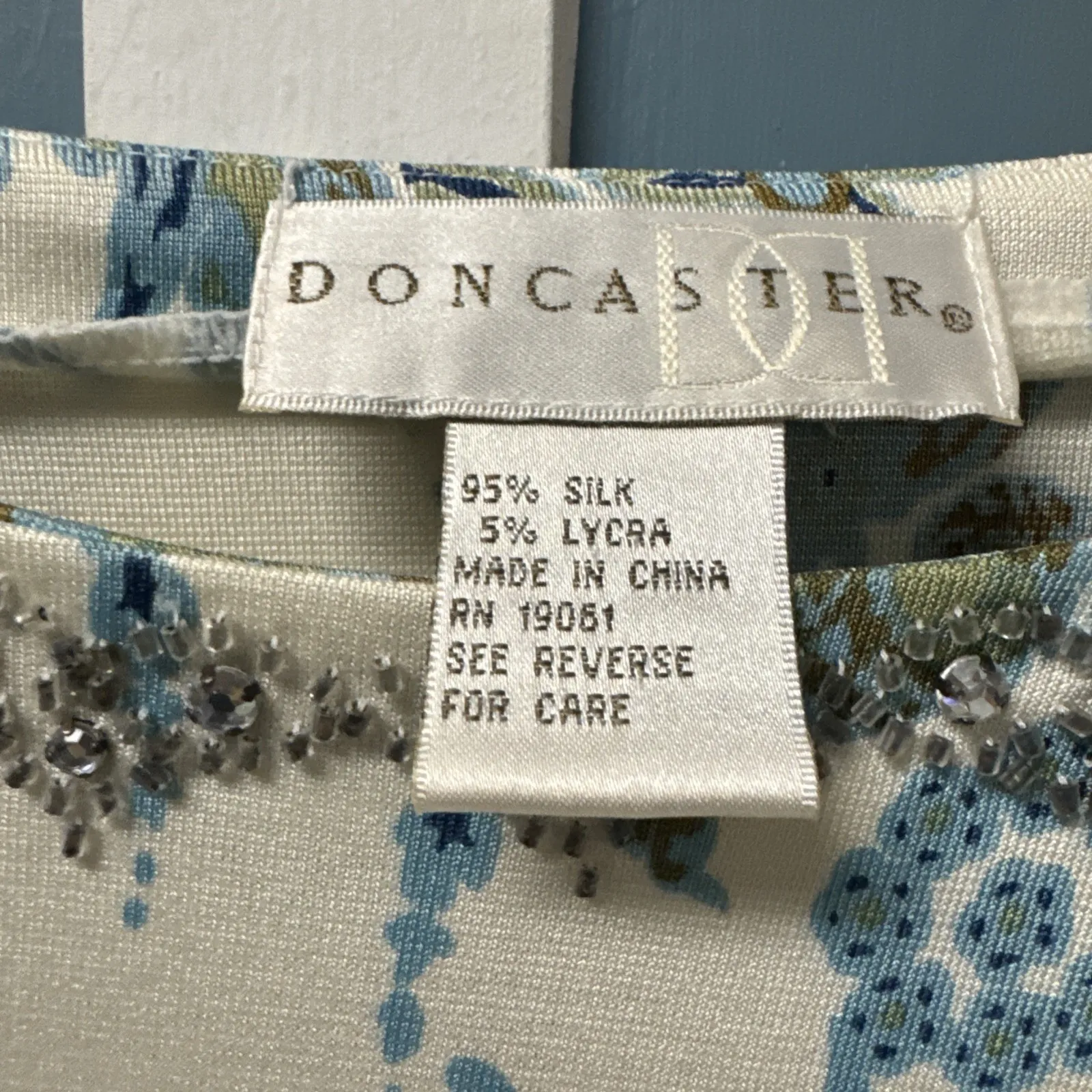 Don Caster Stretchy Top Floral With Encrusted Rhinestones Beads Around Neck XL - Image 3