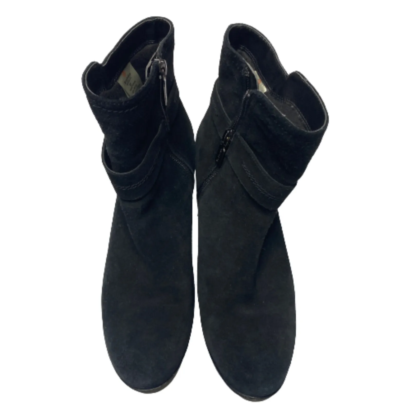 Blondo Black Suede Leather Waterproof Ankle Boots Buckle Wedge Heel 8M (flaw) - Image 3