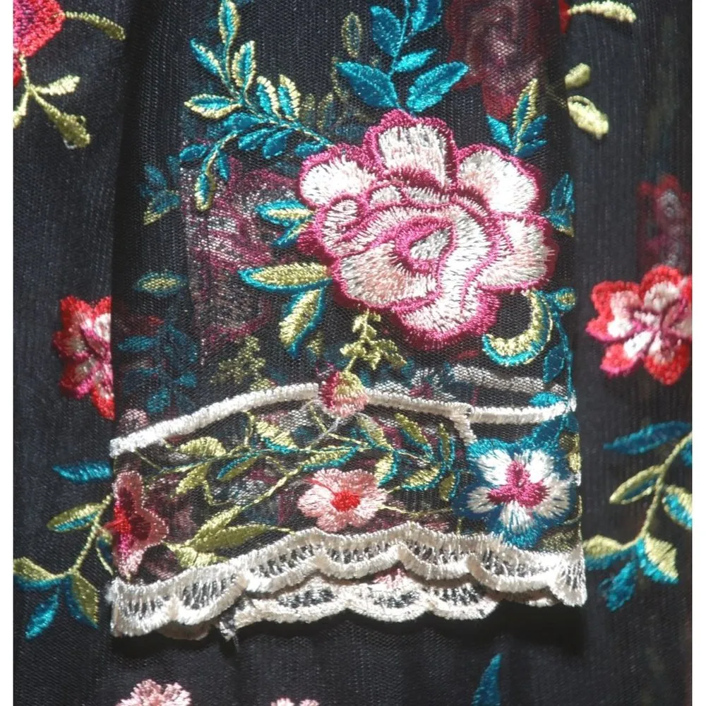 Xhilaration Ladies Black Floral Embroidered Mesh Shift Dress Size M Whimsy Goth - Image 8
