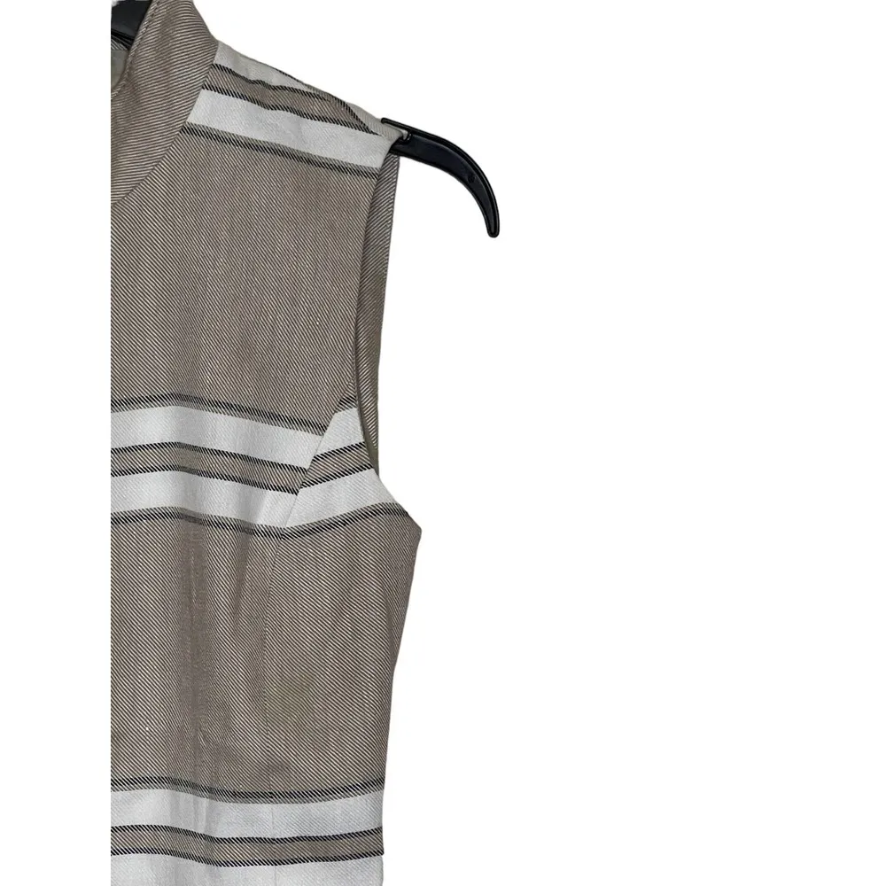 Worth Women Top Zip Up Belted Waist Vest Striped Linen Blend Workwear Tan Size 2 - Image 2