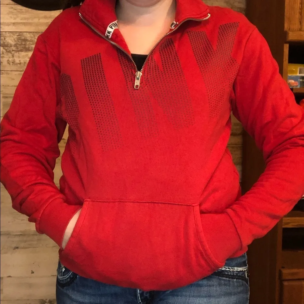 PINK Victoria’s Secret quarter zip hoodie XS red hoodie PINK VS QUARTER zip​​​ - Image 4