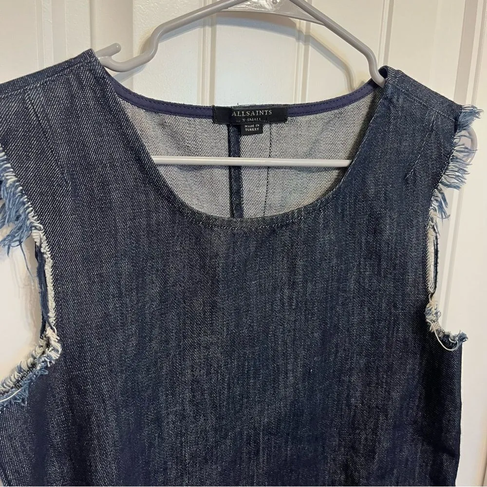 Allsaints Blue Denim Open Back Top - Image 4