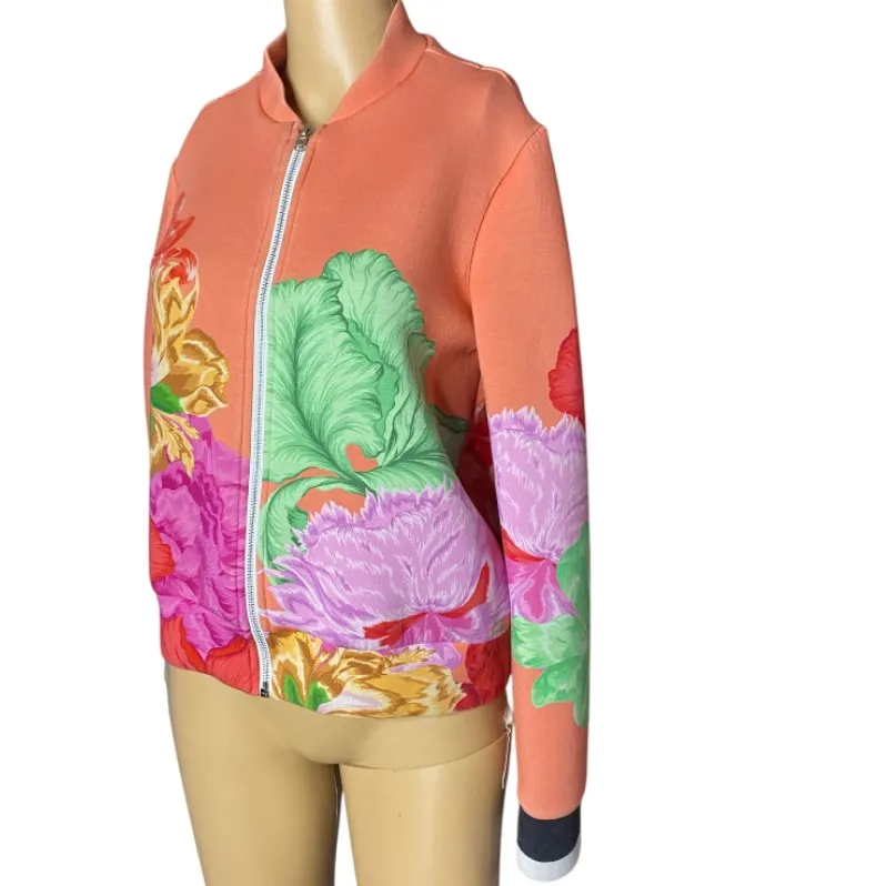 The KIT. Floral & Leaf Print Raglan Sleeve Bomber Jacket M Orange Size M - Image 5