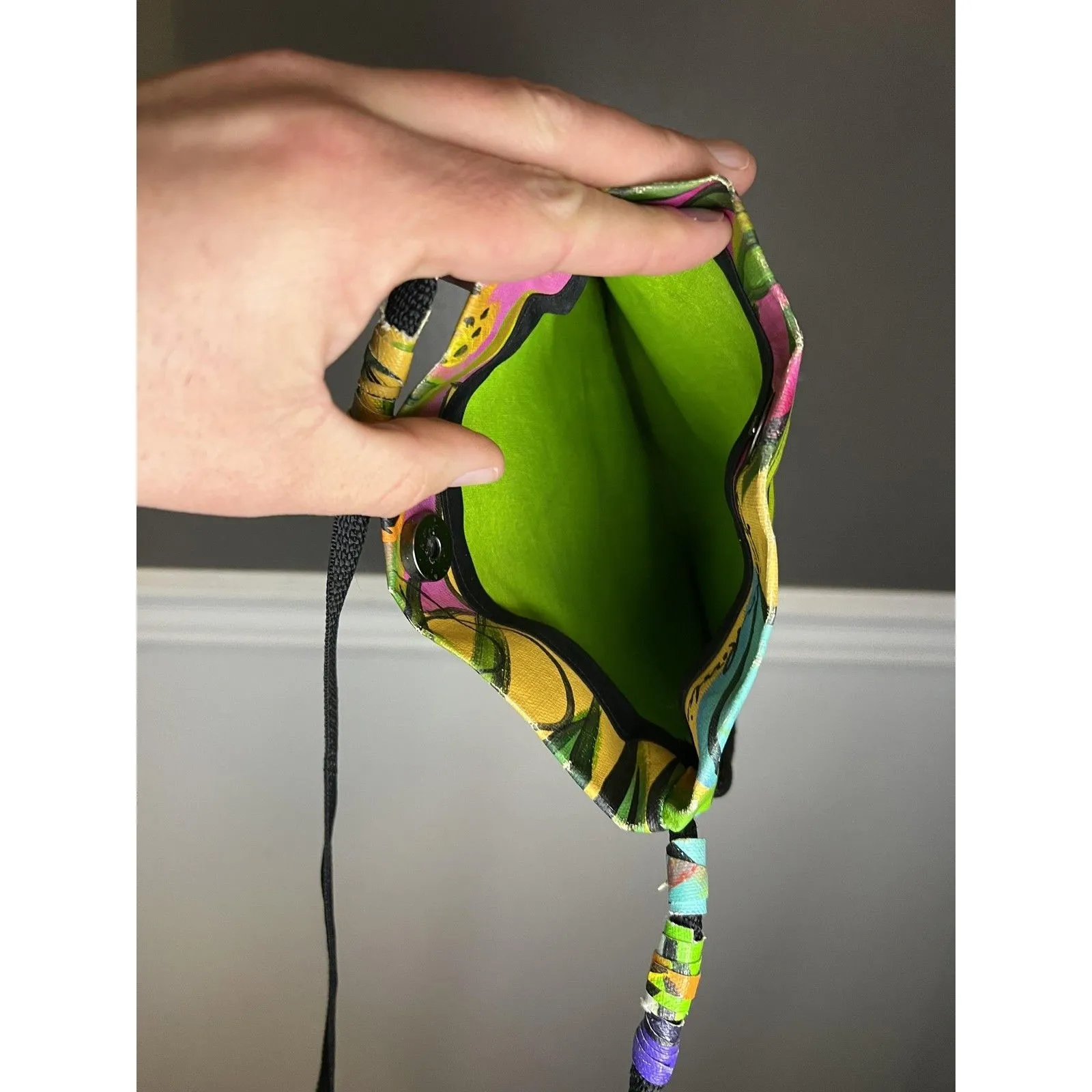 Linda Rovolis Crossbody Bag Womens Small Multicolor Canvas Tropical Hand Painted - Image 6