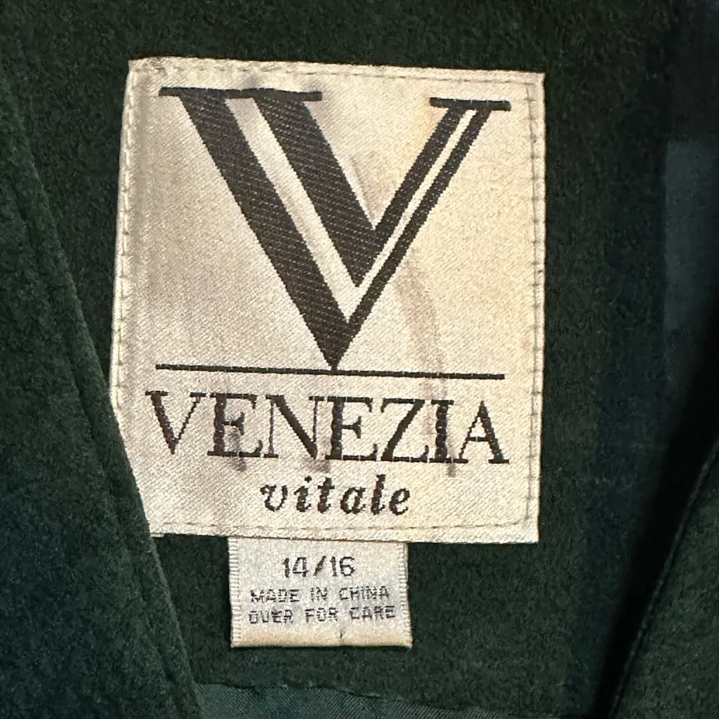 EUC Vintage Venezia Vitale Size 14/16 Green Real Leather Best Paisley Print Back - Image 7