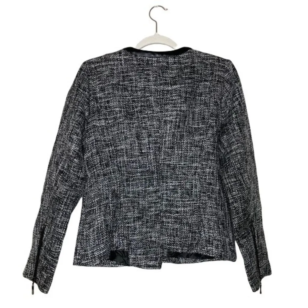 Love Stitch Tweed Blazer Size Large Faux Leather Black White Zip Front New - Image 7