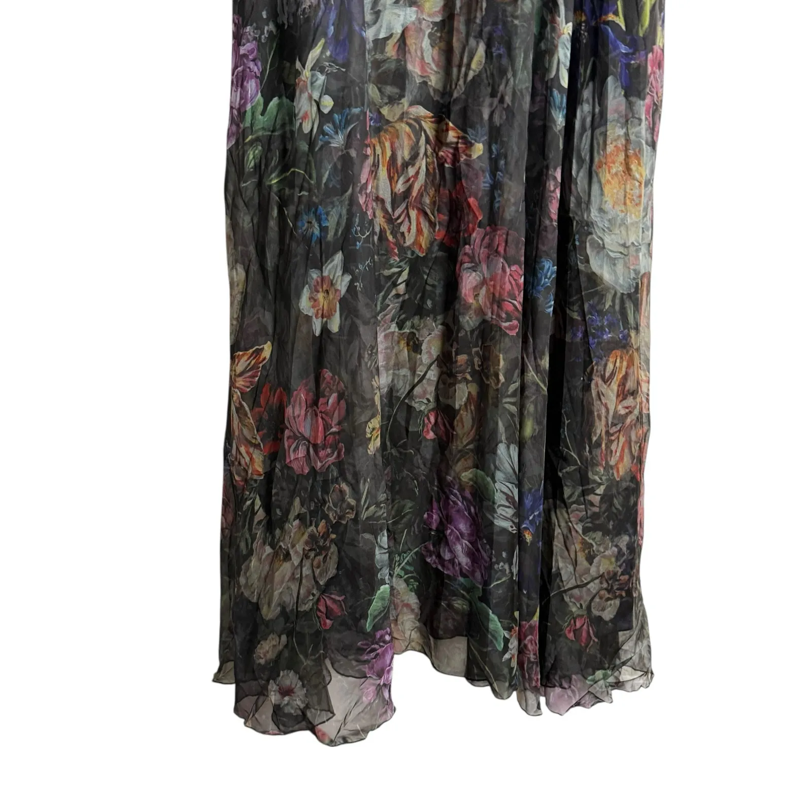 Marchesa Notte Metallic Floral Print Pleated Tulle V - Image 10
