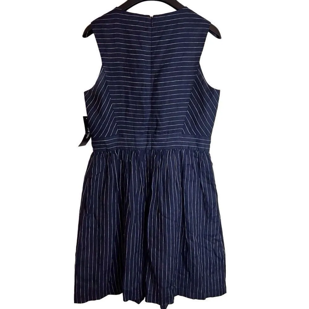 Ivy + Blue Womens Linen Pinstripe Knee Length Dress Blue White Size 10 Career‎ - Image 2
