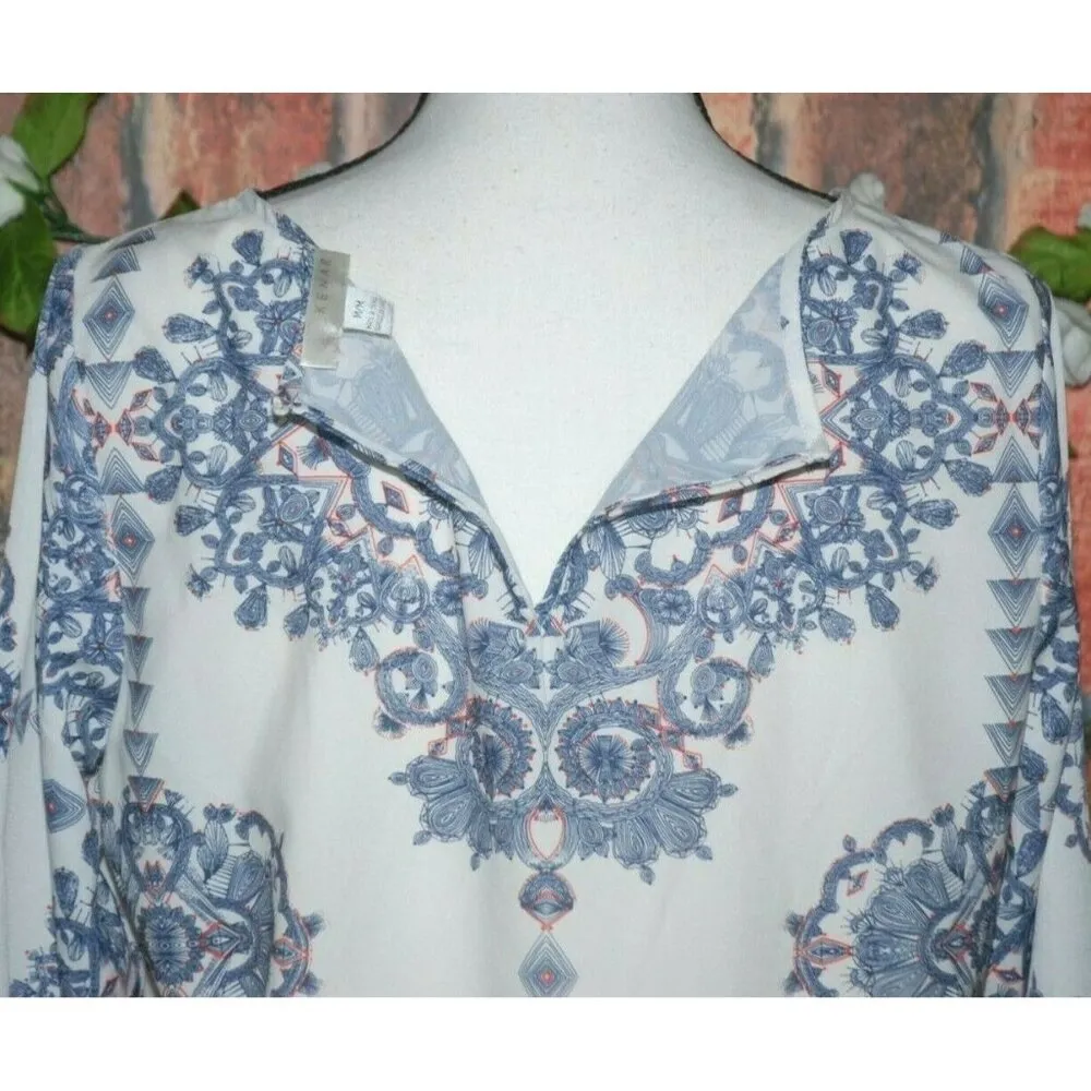 Kenar Ladies White & Blue Printed Blouse Top Size M Lightweight Career Church - Image 7