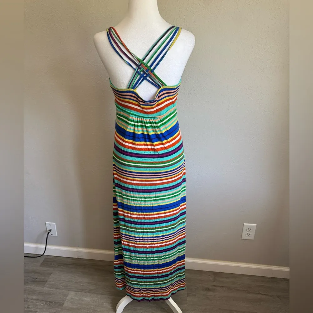 Calvin Klein Blue Orange Multi Stripe Strappy Racerback Maxi Sundress Womens 8 - Image 3
