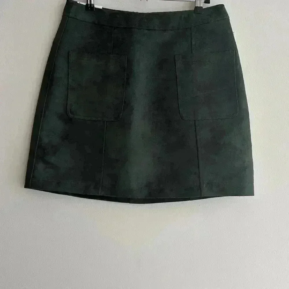 Old Navy Faux Suede Forest Green Zippered A-Line Mini Skirt, Size 4, NWT - Image 3