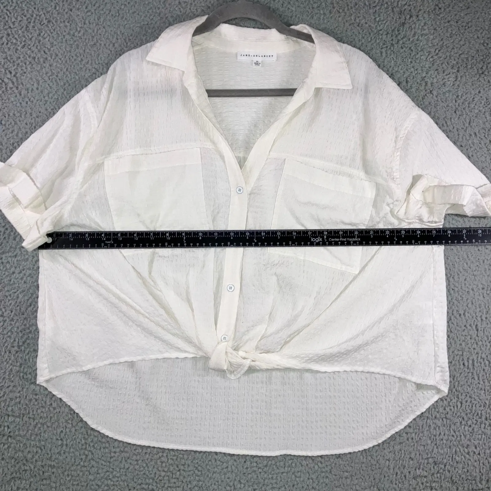 Jane + Delancey Button Up Shirt Women XL Textured Relaxed Fit Tie‎ Front Top White - Image 4