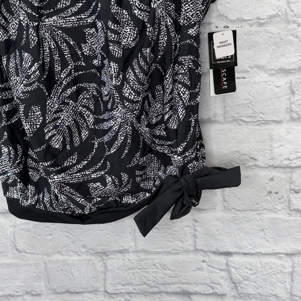 Island Escape Coral Gables Printed Blouson Bandeau Tankini Top Size 8 Black New - Image 3