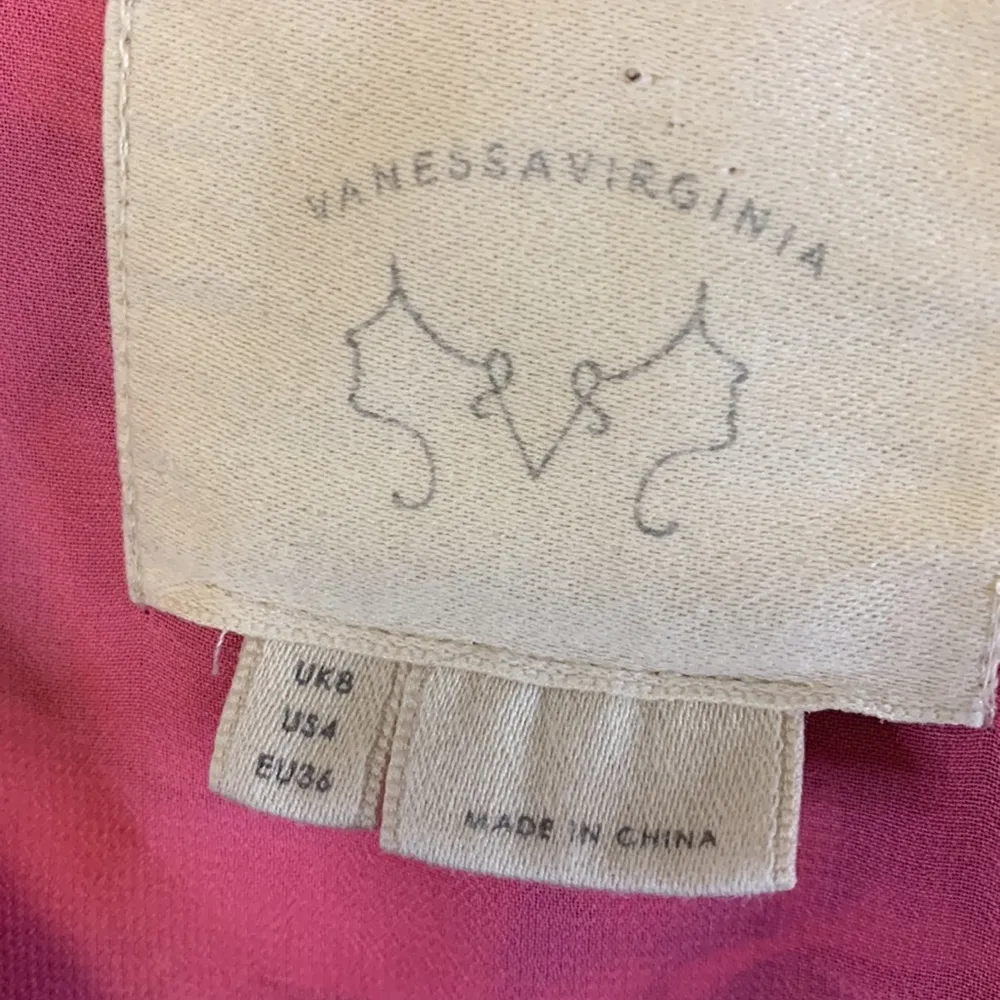 Anthropologie Vanessa Virginia Pink Print Silky Beaded Dress with Belt Size S - Image 5