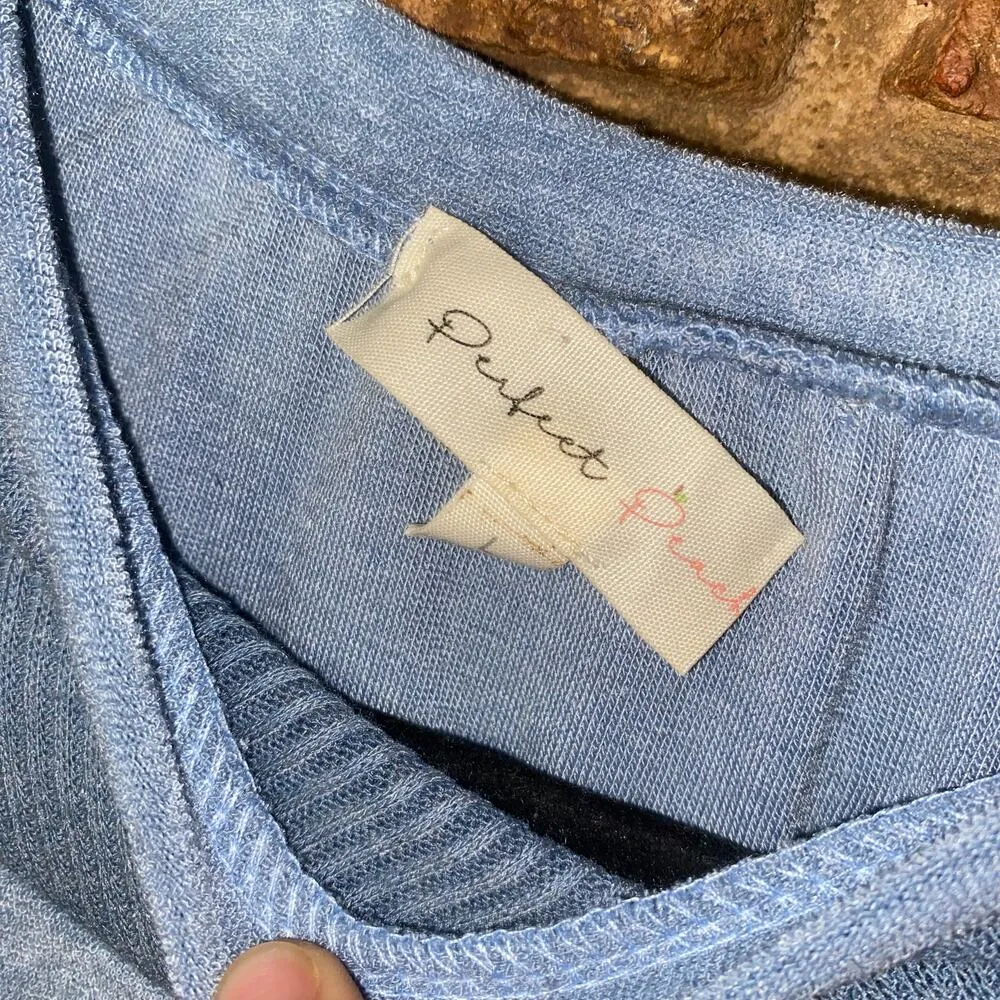 Perfect Peach Light Blue French Terry Cloth Long Sleeve Knit Dress Women's Large - Image 4