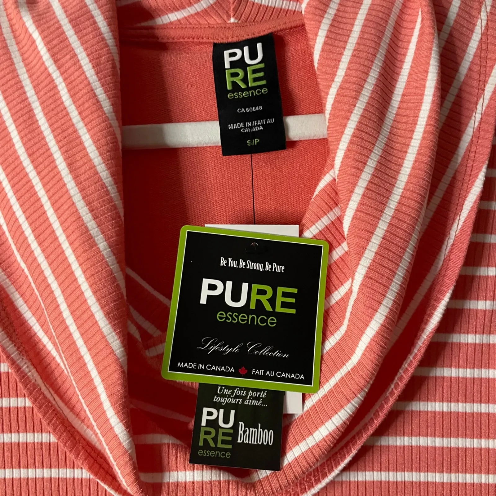 PURE essence Coral White Striped Sleeveless Cowl Neck Dress Small NWT bamboo Orange - Image 2