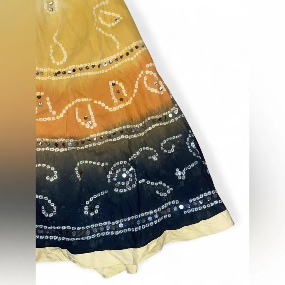100% cotton yellow, orange and black maxi skirt with sequins Yellow Size XS - Image 6