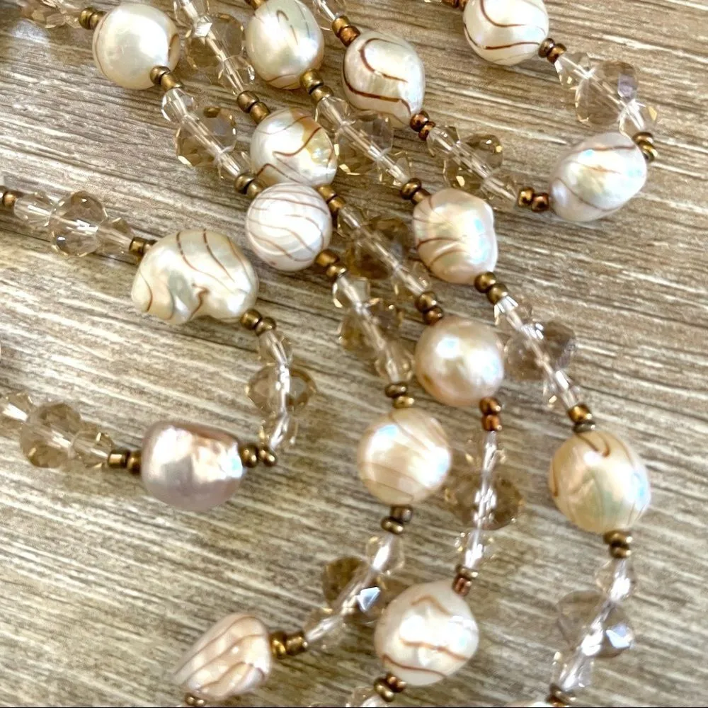 Pearl crystal bead extra long necklace - Image 4
