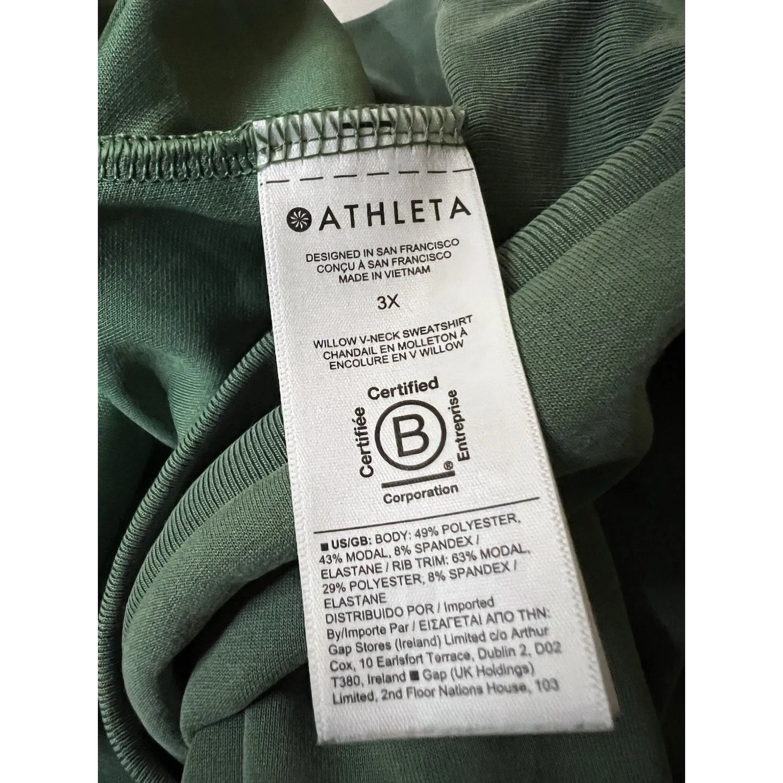 Athleta Willow V Neck Sweatshirt Womens 3X Solid Green Modal Blend Long Sleeve - Image 5