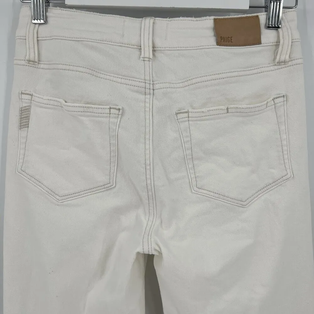 Paige Colette Crop Flare Jeans Ivory Golden Sand Distressed‎ Raw Hem Size 26 - Image 7