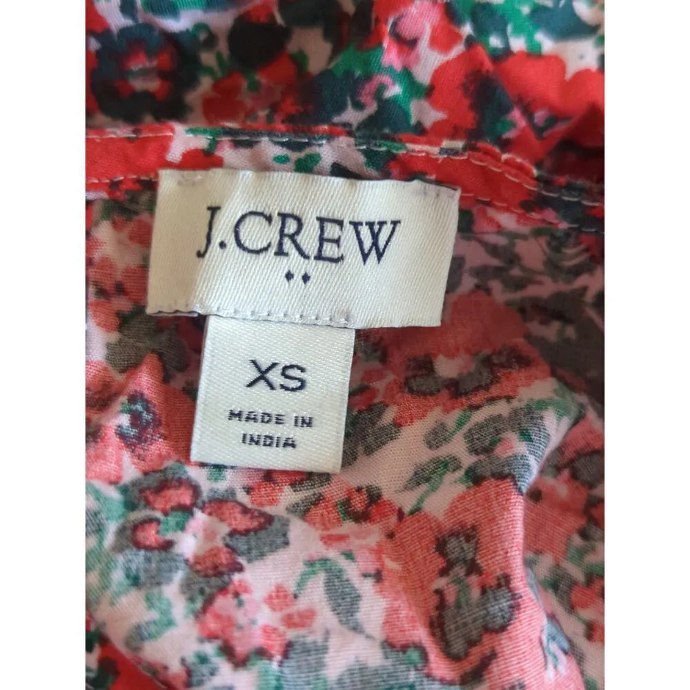 J.‎ Crew Cotton-Blend Poplin Ruffle Top Red Ditsy Floral Bohemian Womens XS - Image 10