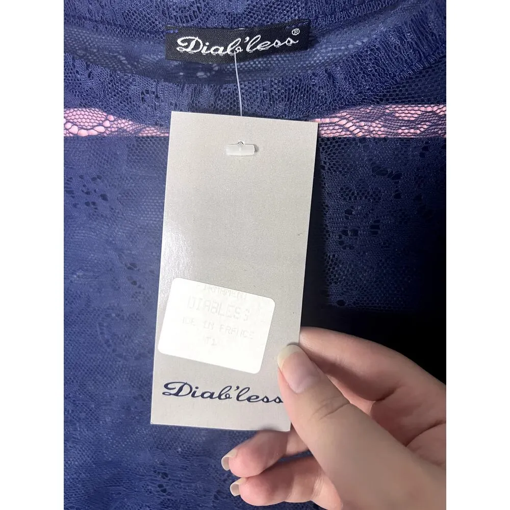 New Diabless Sheer Swimsuit Cover up Women's Size Med/Large Lace Feminine Fitted Blue - Image 6