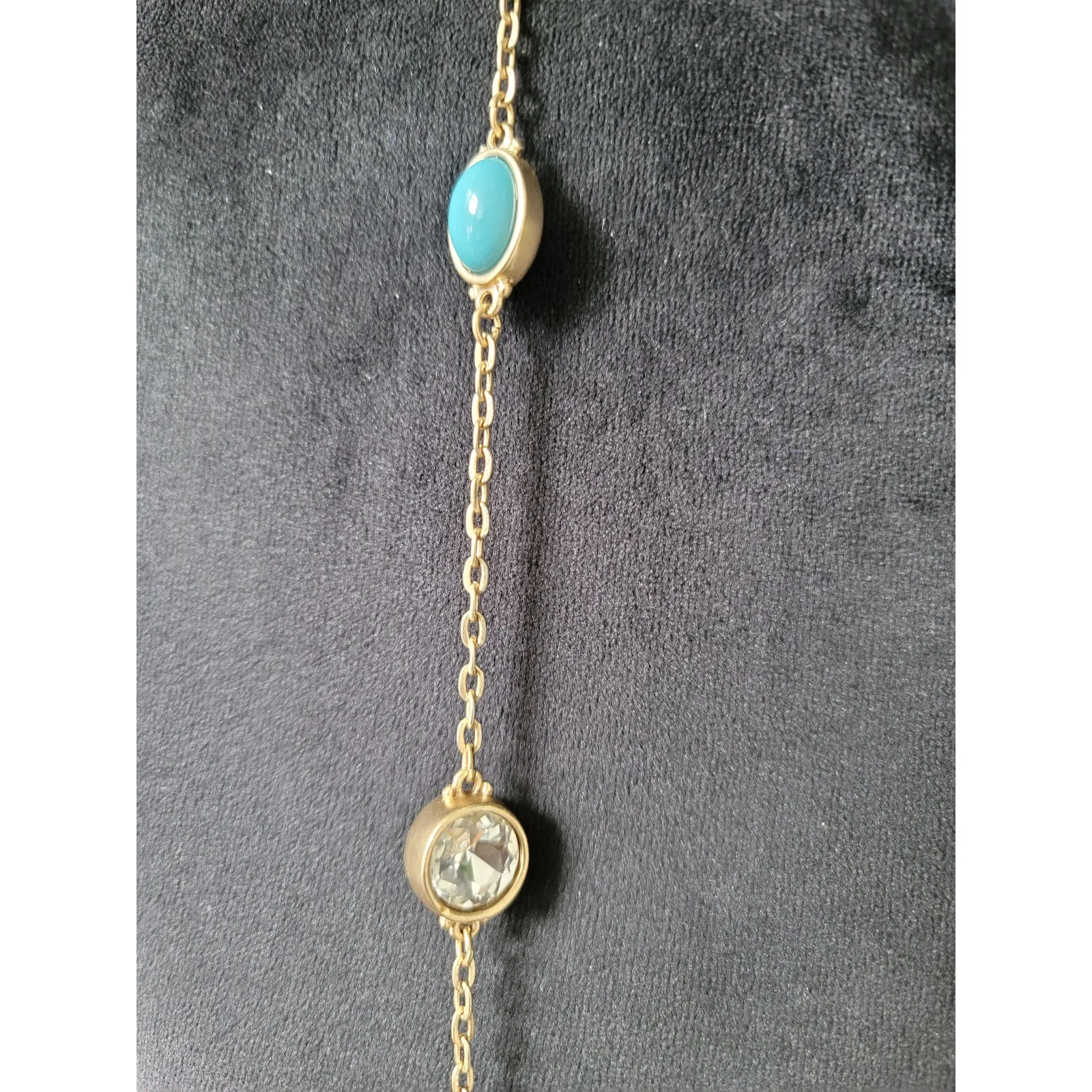 Women's Gold Chain Necklace With Turquoise And Crystal Stones Lobster Clasp Lock - Image 4