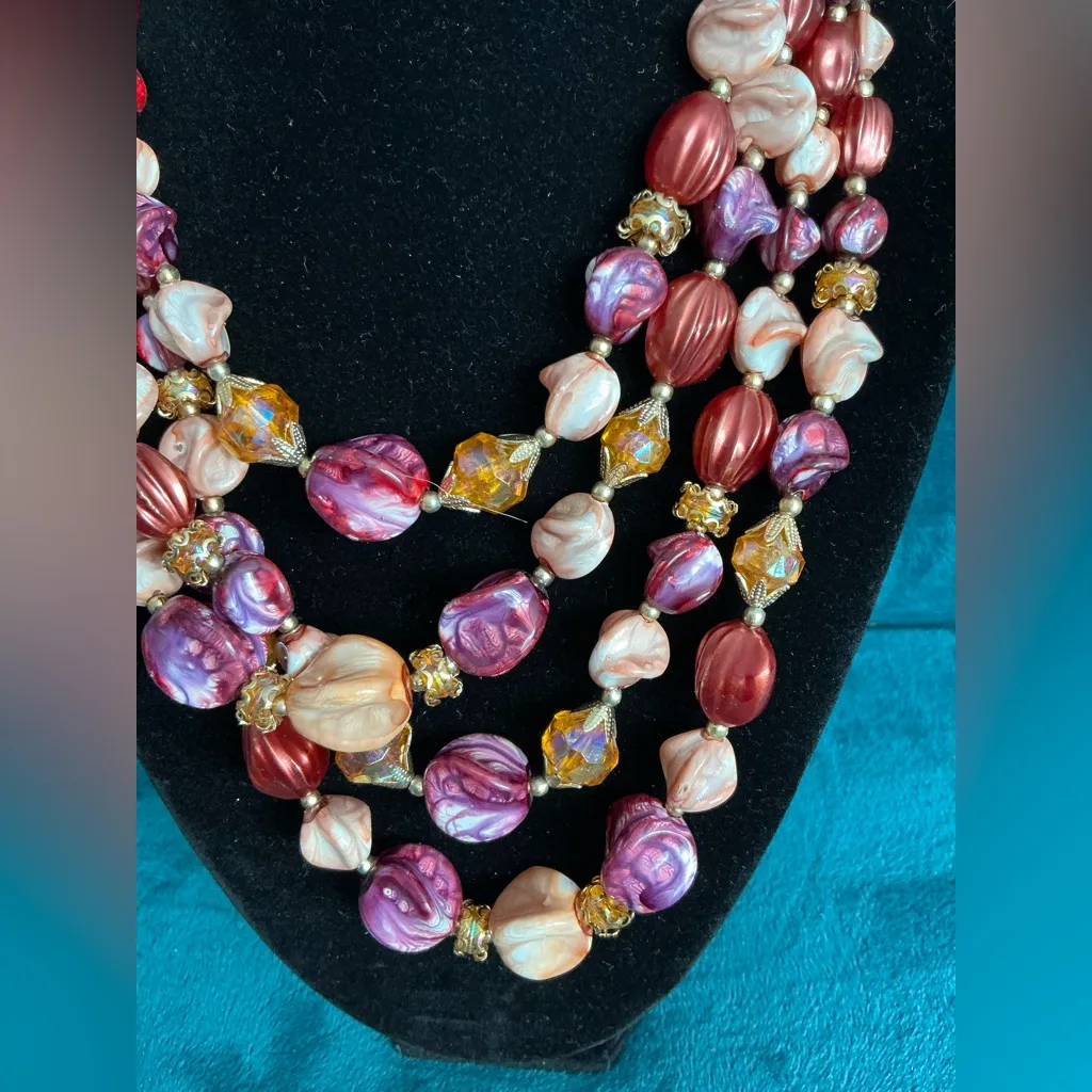 Vintage necklace and earring set 🌸 Purple - Image 4