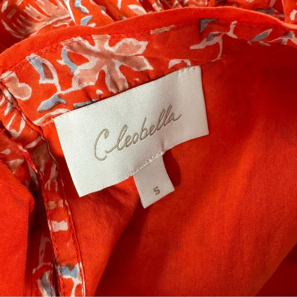 Cleobella Blair Tassel-Cuff Ruffle Short Sleeve Mini Dress Floral Orange Small S - Image 14