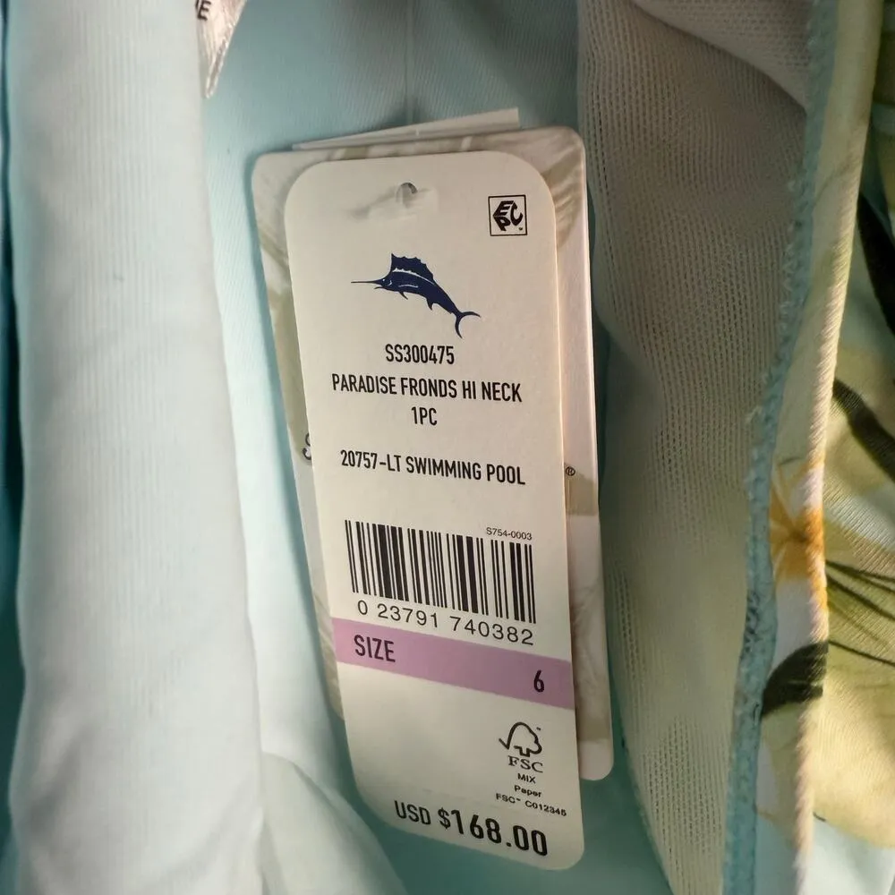 Tommy Bahama Paradise Fronds Green Floral High Neck One Piece Swimsuit Size 6 - Image 11