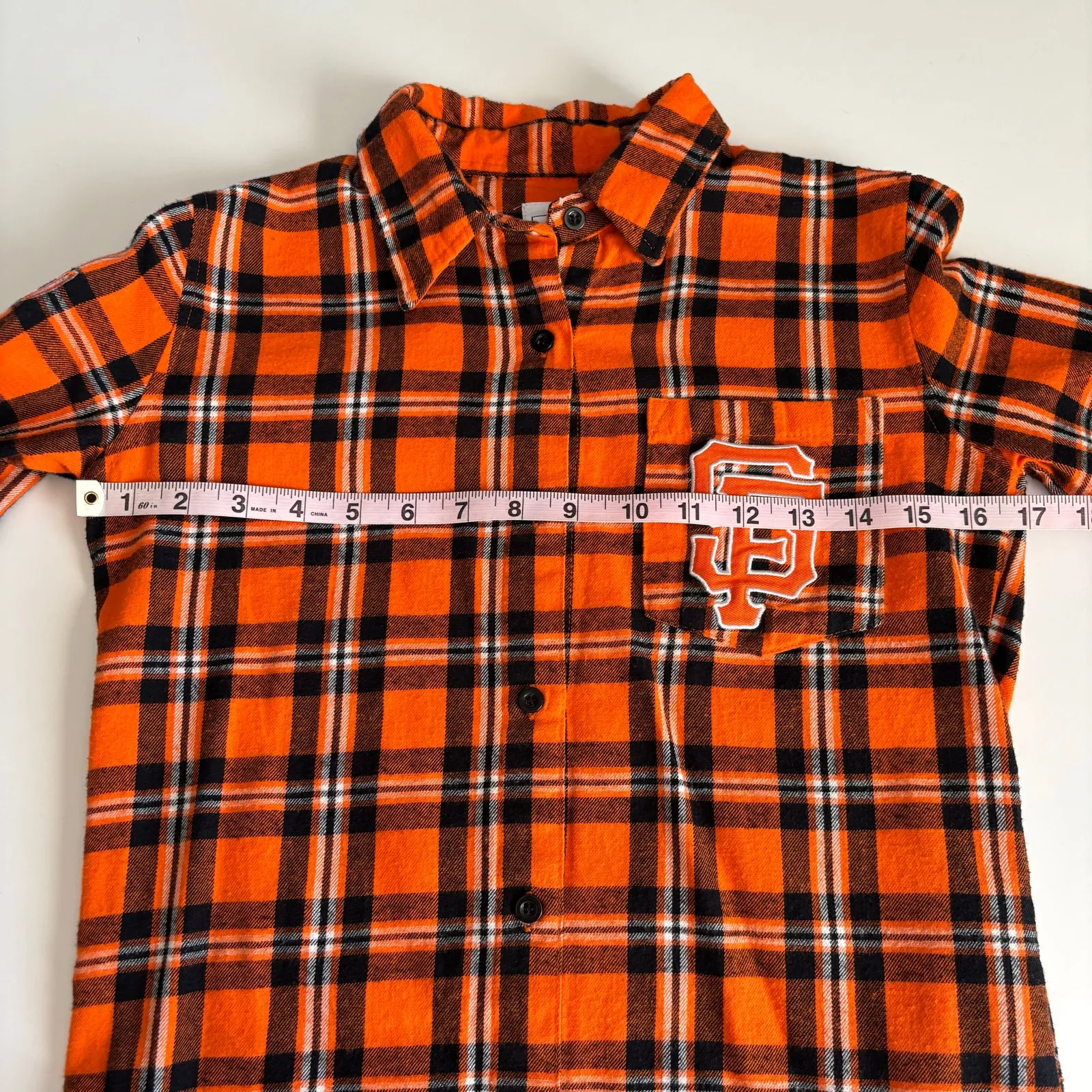 San Francisco Giant’s MLB Orange & Black Button Up Flannel Shirt Women’s Small - Image 3