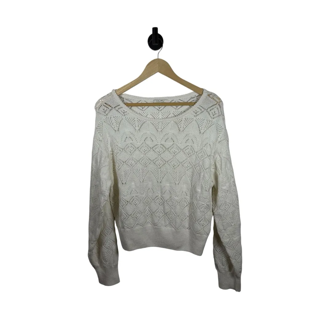 Z Supply Women’s Kasia Crochet Open Knit Sweater in Ivory Size L - Image 7