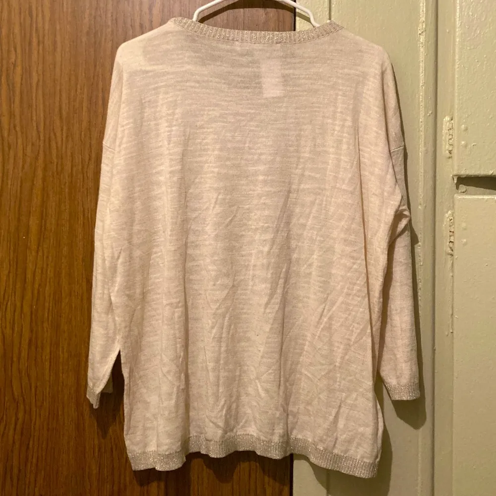 NWT Loft Metalic Silver embroidered Long Sleeve Blouse Women Size Large Creme. - Image 3