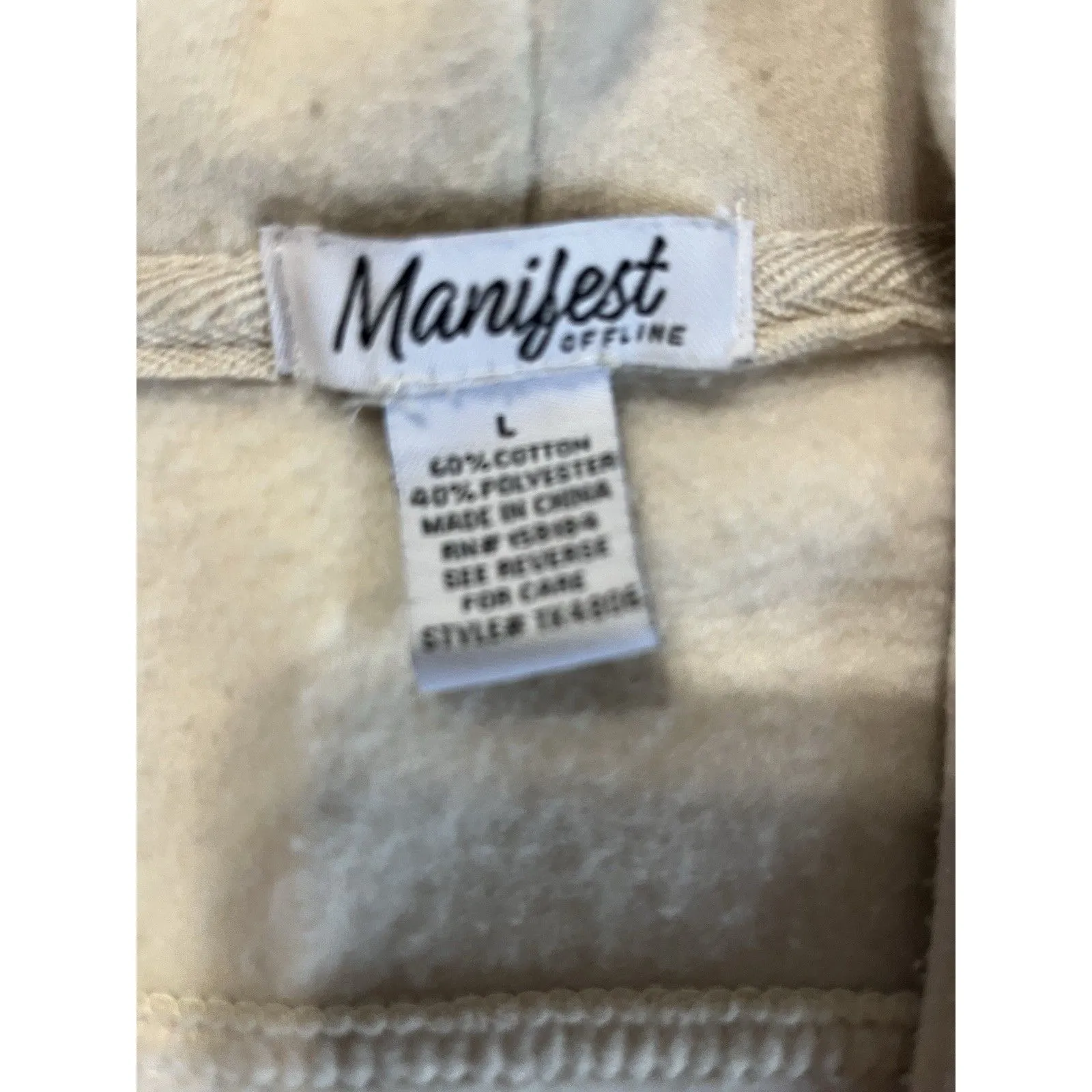 MANIFEST OFFLINE Hoodie Womens L Cropped Long Sleeve Full Zip Tan Sweatshirt Size L - Image 5