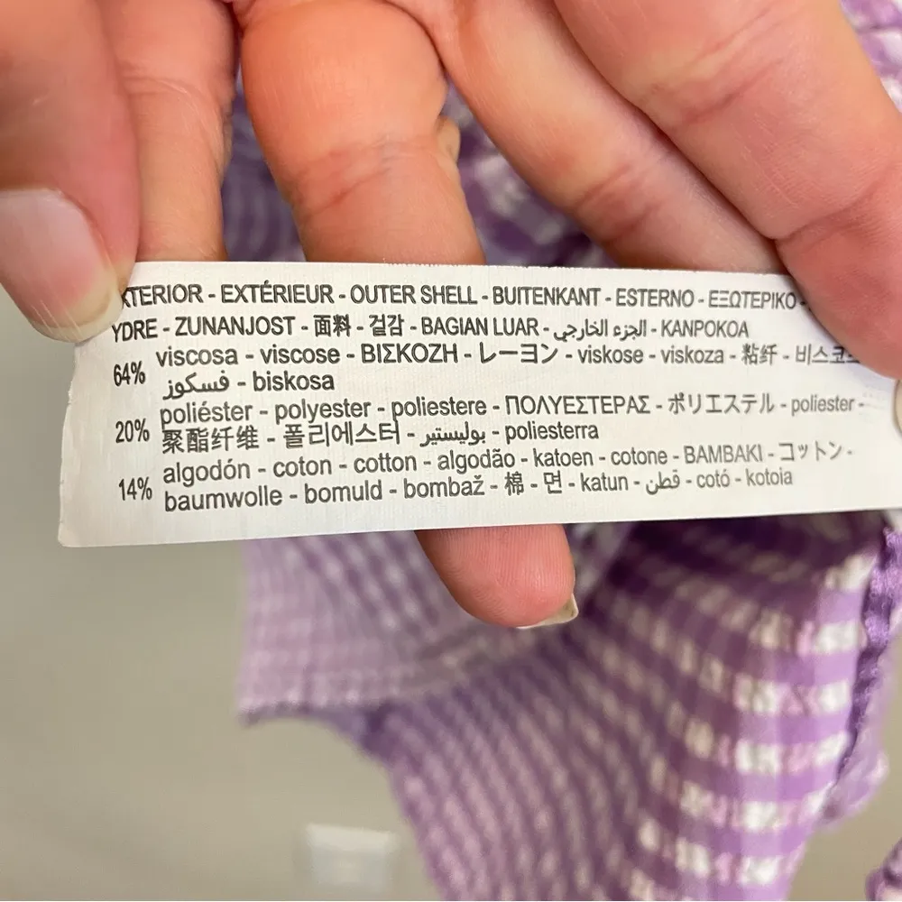 ZARA‎ Purple Gingham Puff Sleeve Rushed Mini Dress Size Small BLOGGERS FAV - Image 12