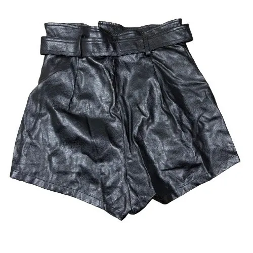 Altar'd State Scarlotte Faux Leather Paperbag Shorts Black Belted Edgy Size XS - Image 2