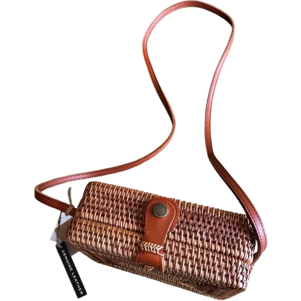 Handmade Genuine Leather Woven Bag Brown - Image 2