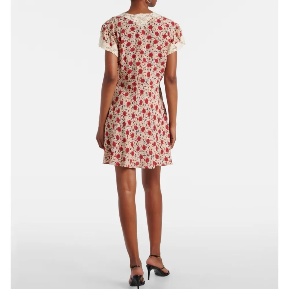 RIXO lace trimmed Floral Red and Cream miniDress NEW Pink Size XS - Image 3