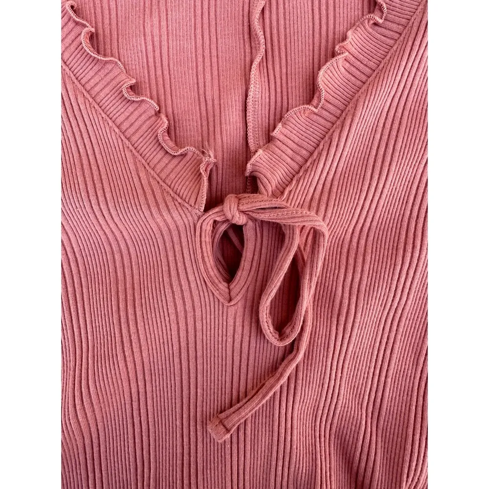 Intimately Free People Fall For You Pink Ruffle Stretch Long Sleeve Shirt Medium - Image 3