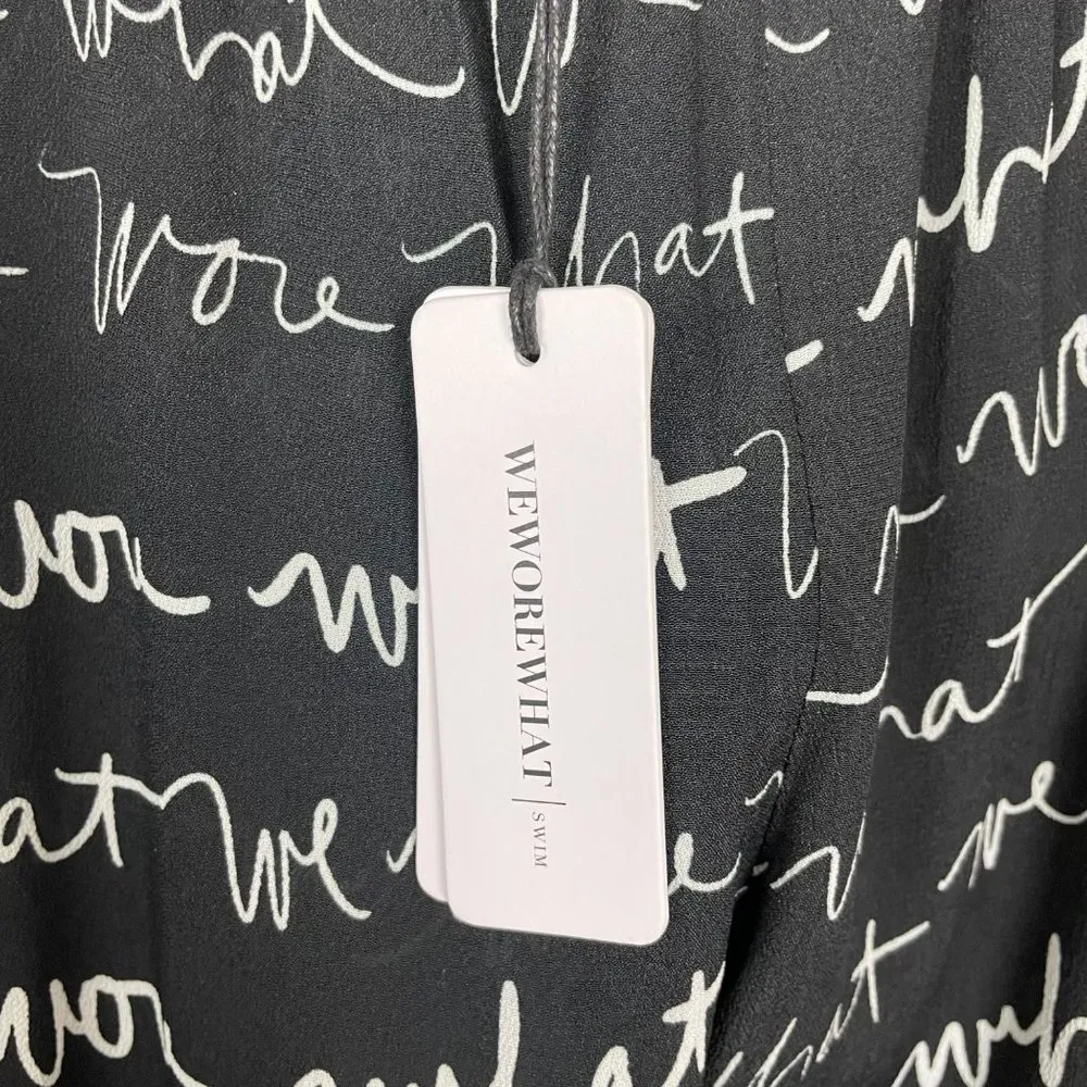 NWT‎ We Wore What Woman's Sz XS Black Sheer Flared Leg Logo Print Smocked Pants - Image 5