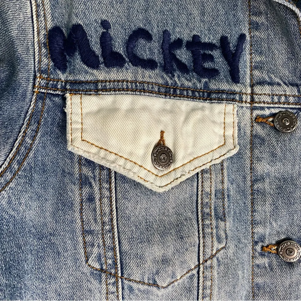 NWOT Desigual Distressed Embroidered Patched Mickey Mouse Denim Jacket ~ Medium - Image 6