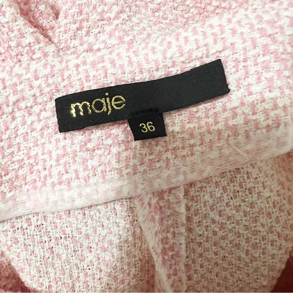 Maje Tweed Wide Leg Trousers Pants With Braided Belt Pink Size 36 US 4 - Image 4