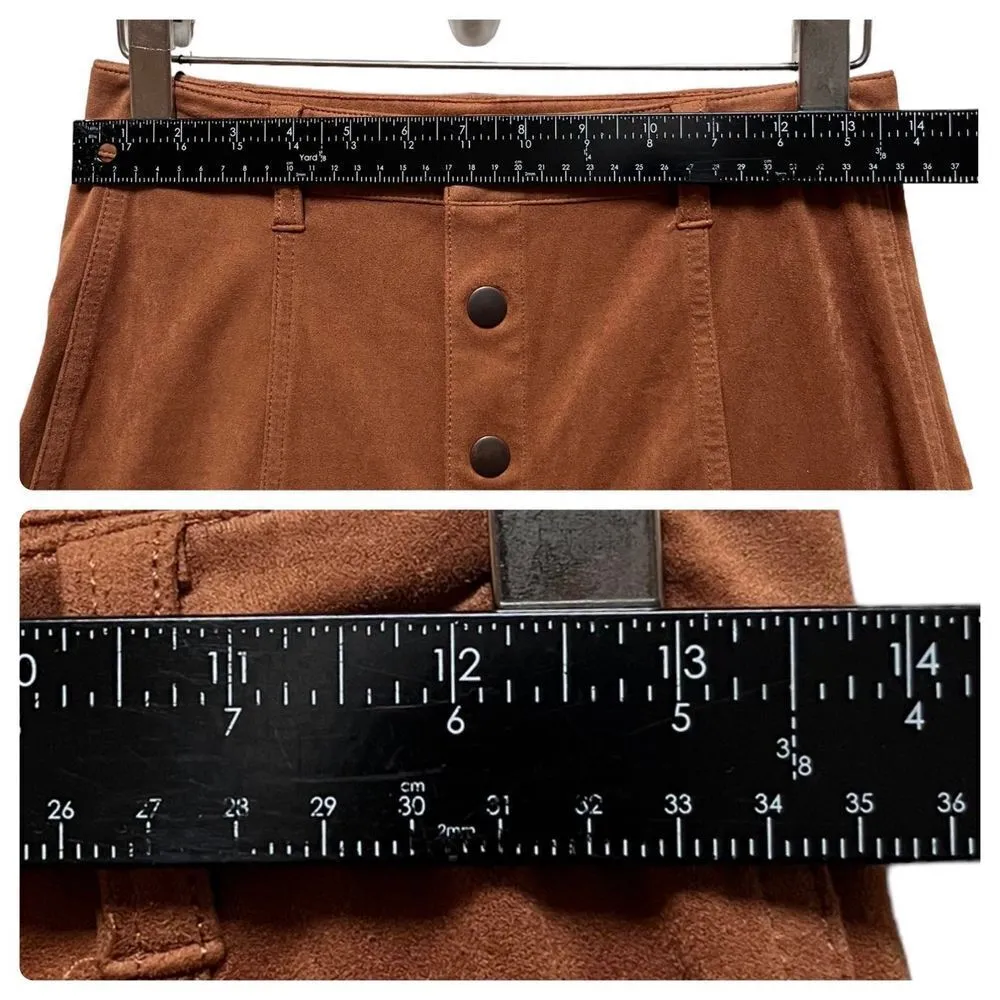 Y2K Mossimo Camel Faux Suede Button A Line Mini Skirt Size 2 Small Festival Boho Brown - Image 4