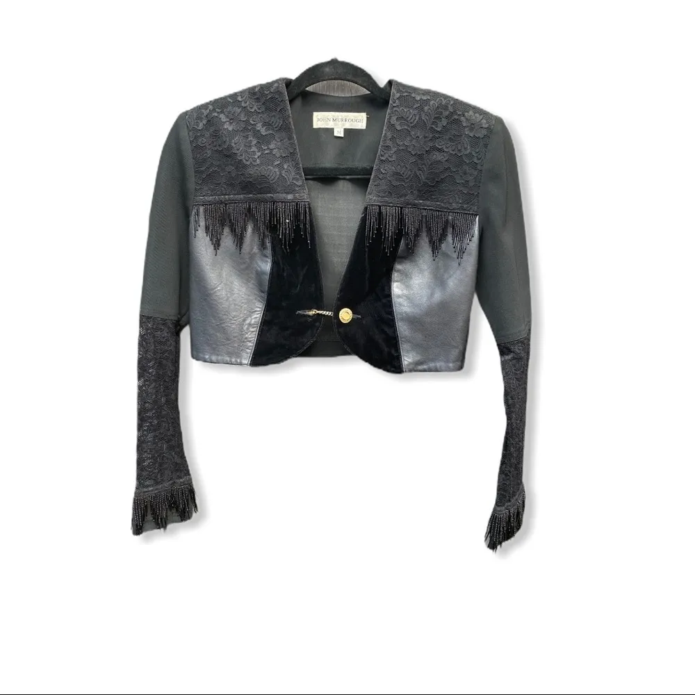 John Murrough Vintage Crop‎ Beaded Jacket Black Size M - Image 9
