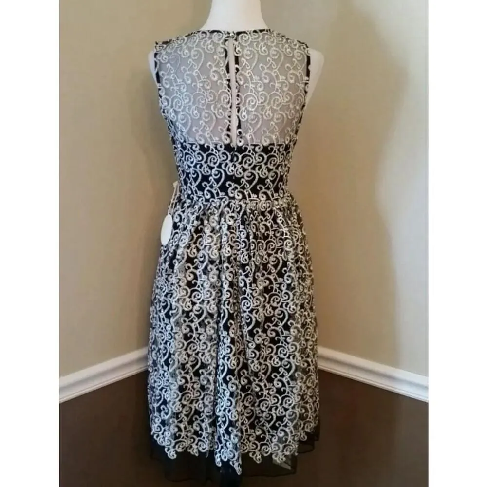 Black Mesh Neckline Gold Embroidery Alythea ModCloth Cocktail Dress Whimsigoth - Image 5